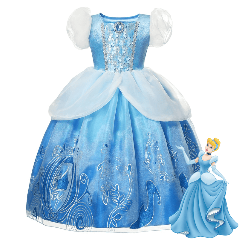 Vestido Feminino Infantil Fantasia da Cinderela Princesas da